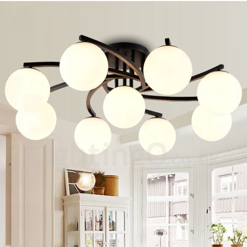 9 ライト ラスティック ロッジ 一体型シャンデリア ガラスシェード付き