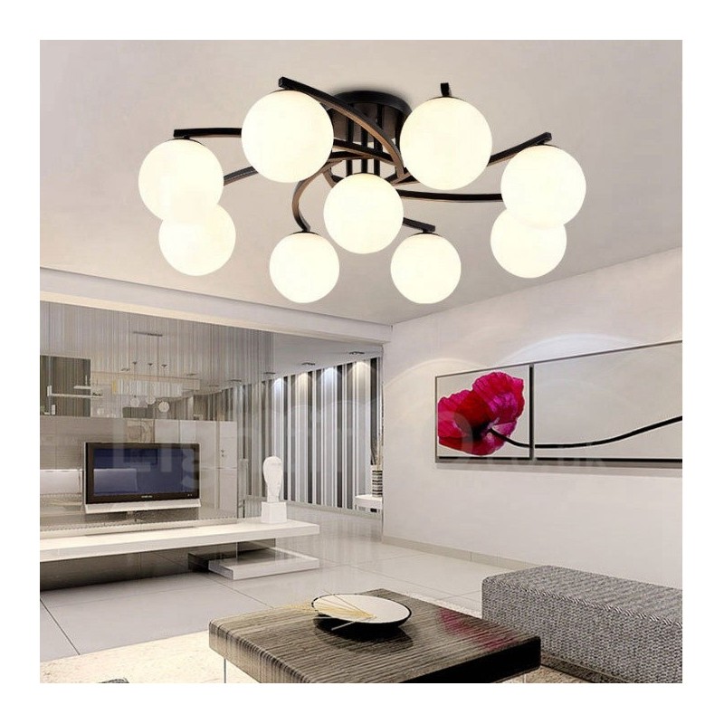 9 ライト ラスティック ロッジ 一体型シャンデリア ガラスシェード付き