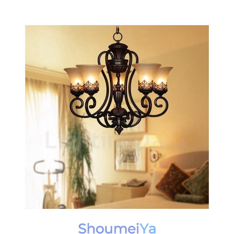 5 ライト ラスティック ロッジ 一体型メタル シャンデリア