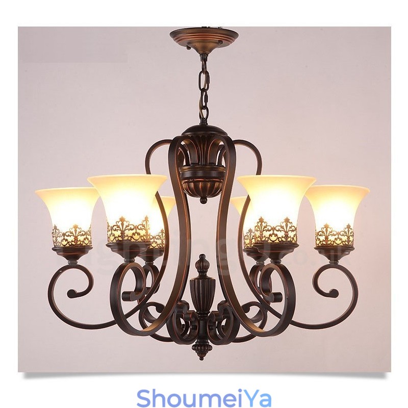 6 ライト ラスティック ロッジ インテグレーテッド メタル シャンデリア