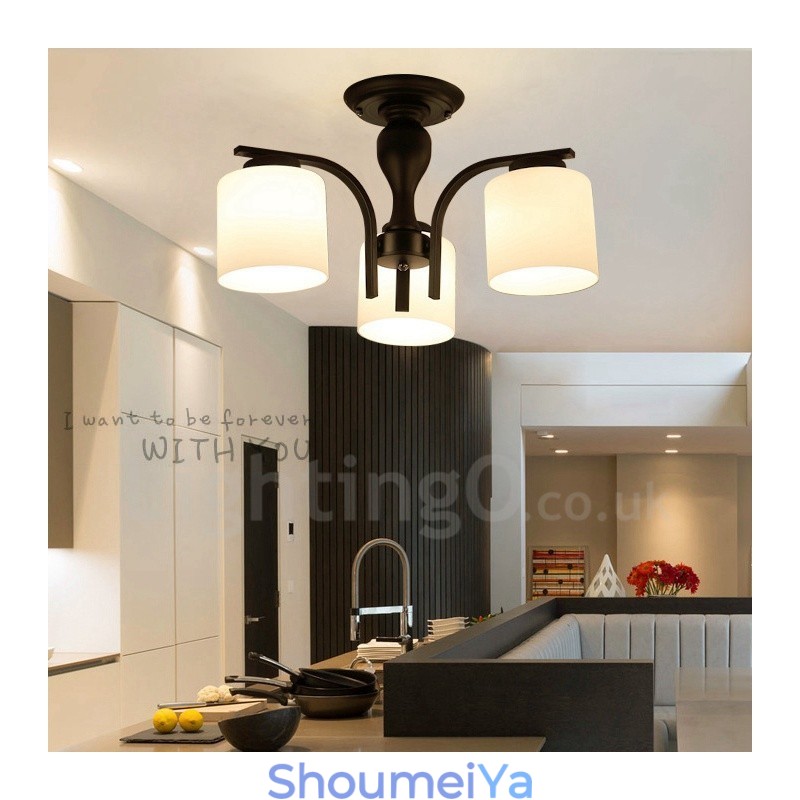 3 ライト カントリー インテグレーテッド メタル シャンデリア ガラス シェード付き