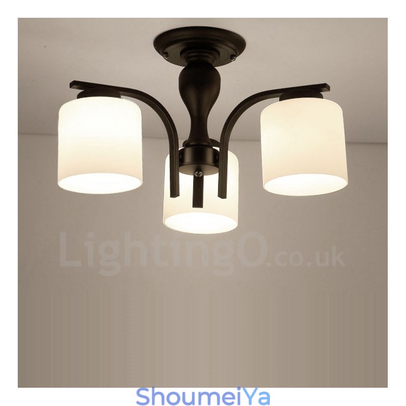 3 ライト カントリー インテグレーテッド メタル シャンデリア ガラス シェード付き