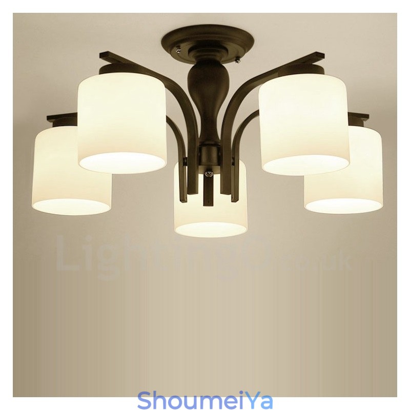 5 ライト カントリー インテグレーテッド メタル シャンデリア ガラス シェード付き