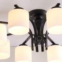 8 ライト カントリー インテグレーテッド メタル シャンデリア ガラス シェード付き