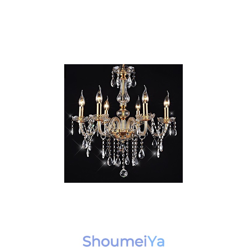 シャンデリア 6 ライト ゴールデン ヴィンテージ クリスタル