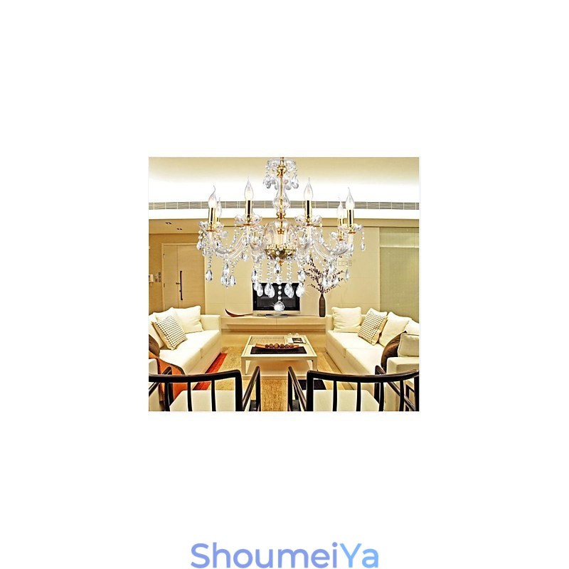 シャンデリア 6 ライト ゴールデン ヴィンテージ クリスタル