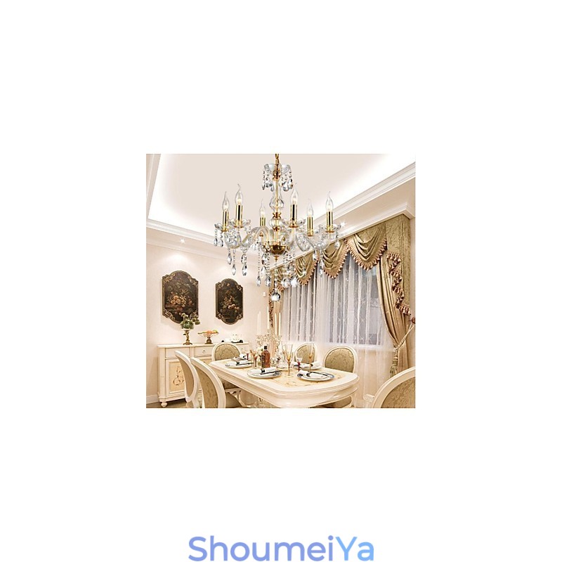 シャンデリア 6 ライト ゴールデン ヴィンテージ クリスタル