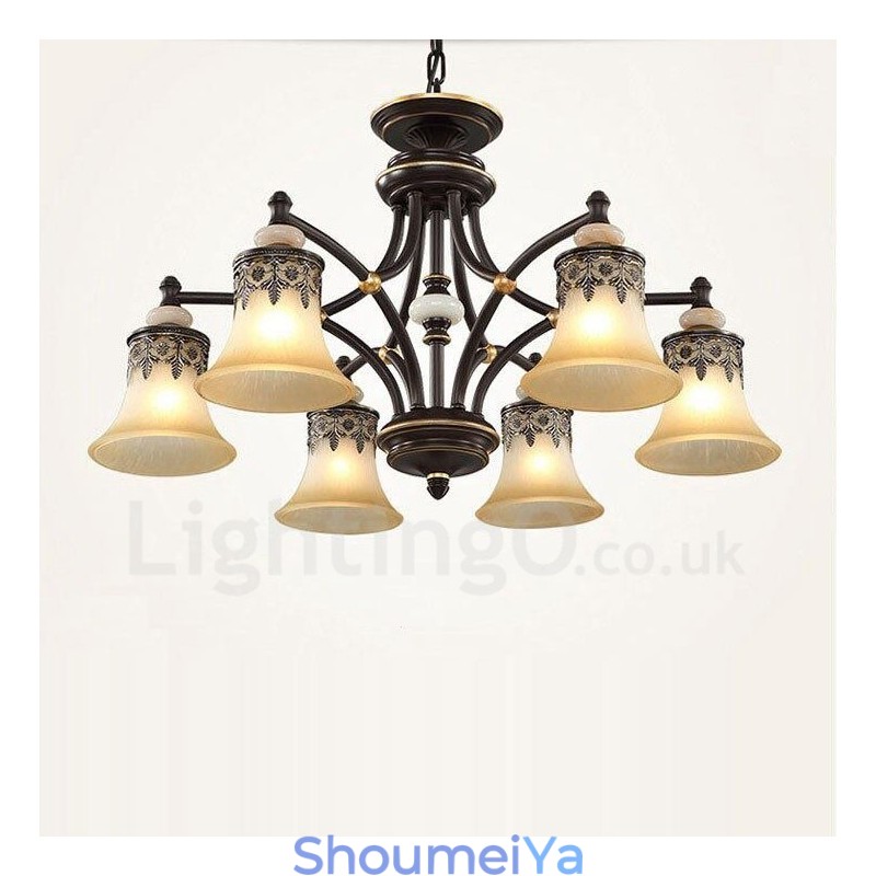 6 ライト トラディショナル クラシック インテグレーテッド メタル シャンデリア