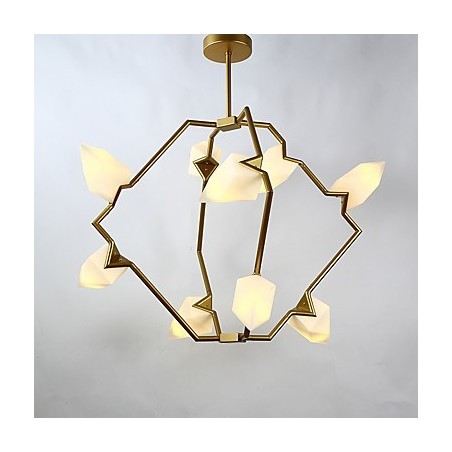 9つのライトポストモダンメタルとガラスピーチシャンデリアランプ、カンティーンデコレーションペンダントランプ