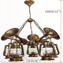 素朴なロッジ ヴィンテージ レトロ カントリー グローブ ペインティング ミニスタイル デザイナー メタル シャンデリア