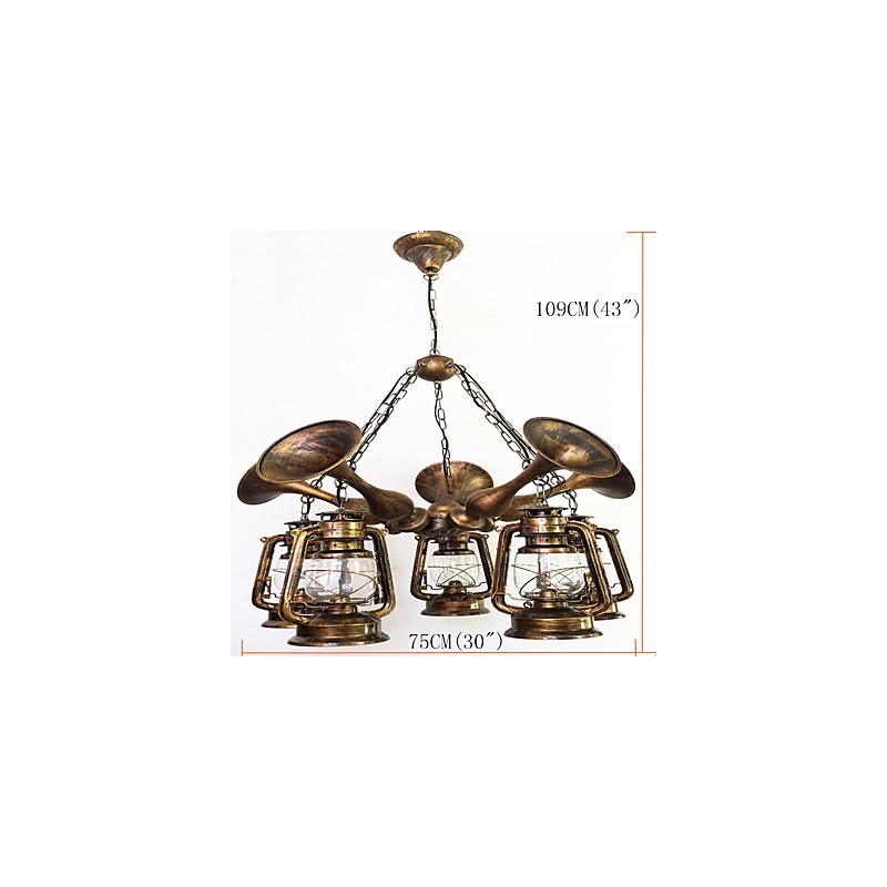 素朴なロッジ ヴィンテージ レトロ カントリー グローブ ペインティング ミニスタイル デザイナー メタル シャンデリア