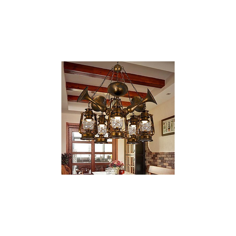 素朴なロッジ ヴィンテージ レトロ カントリー グローブ ペインティング ミニスタイル デザイナー メタル シャンデリア