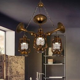 素朴なロッジ ヴィンテージ レトロ カントリー グローブ ペインティング ミニスタイル デザイナー メタル シャンデリア