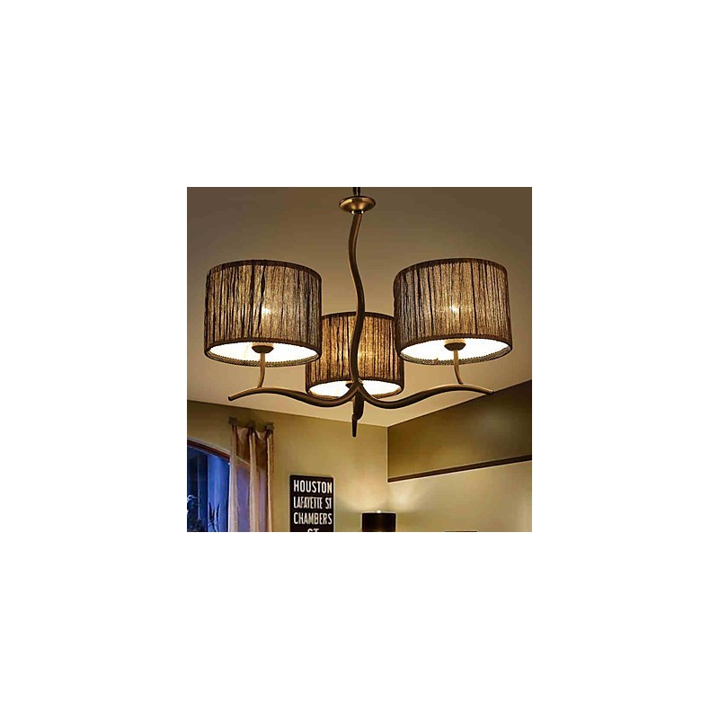 シンプルなファブリックドラムシェードを備えた3ライトの伝統的なクラシックシャンデリア