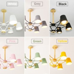 マルチカラーマカロンウッドヴィンテージペインティングメタルシャンデリア