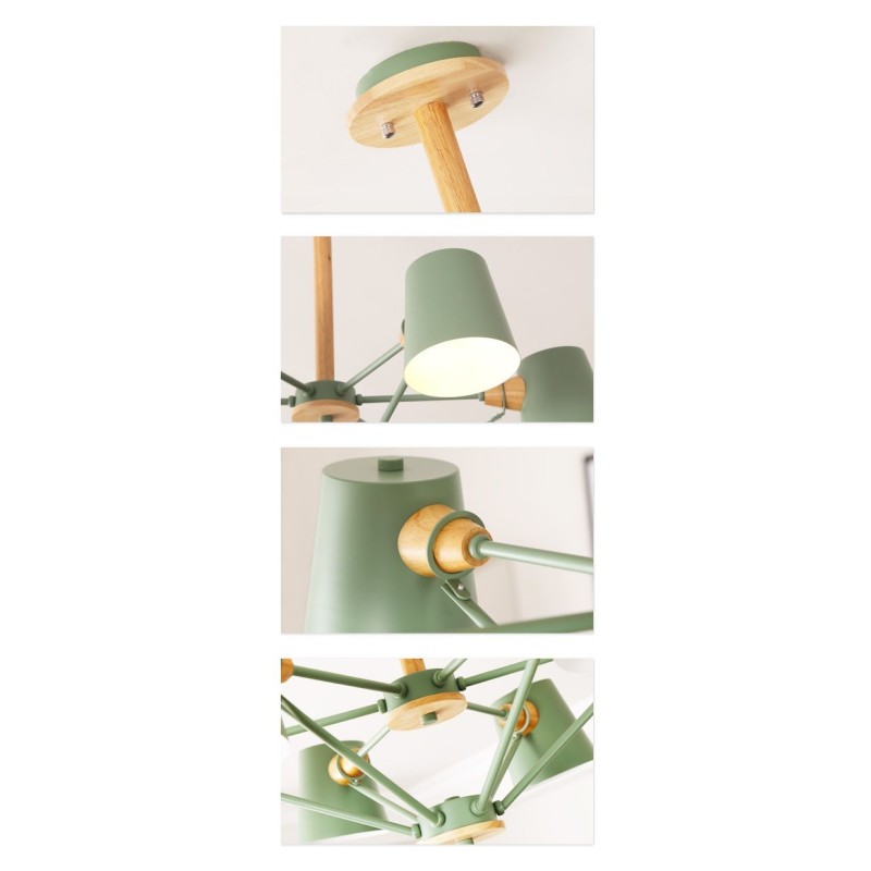 マルチカラーマカロンウッドヴィンテージペインティングメタルシャンデリア