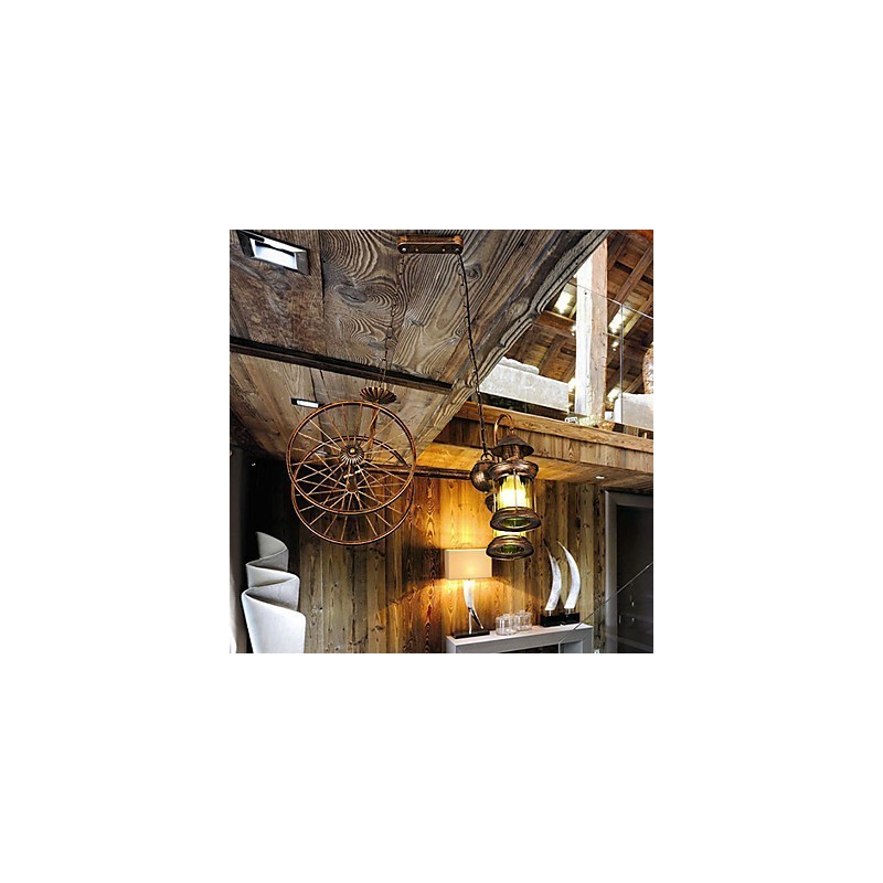 素朴なロッジ ヴィンテージ レトロ カントリー グローブ ペインティング ミニスタイル デザイナー メタル シャンデリア