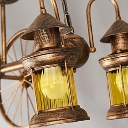 素朴なロッジ ヴィンテージ レトロ カントリー グローブ ペインティング ミニスタイル デザイナー メタル シャンデリア