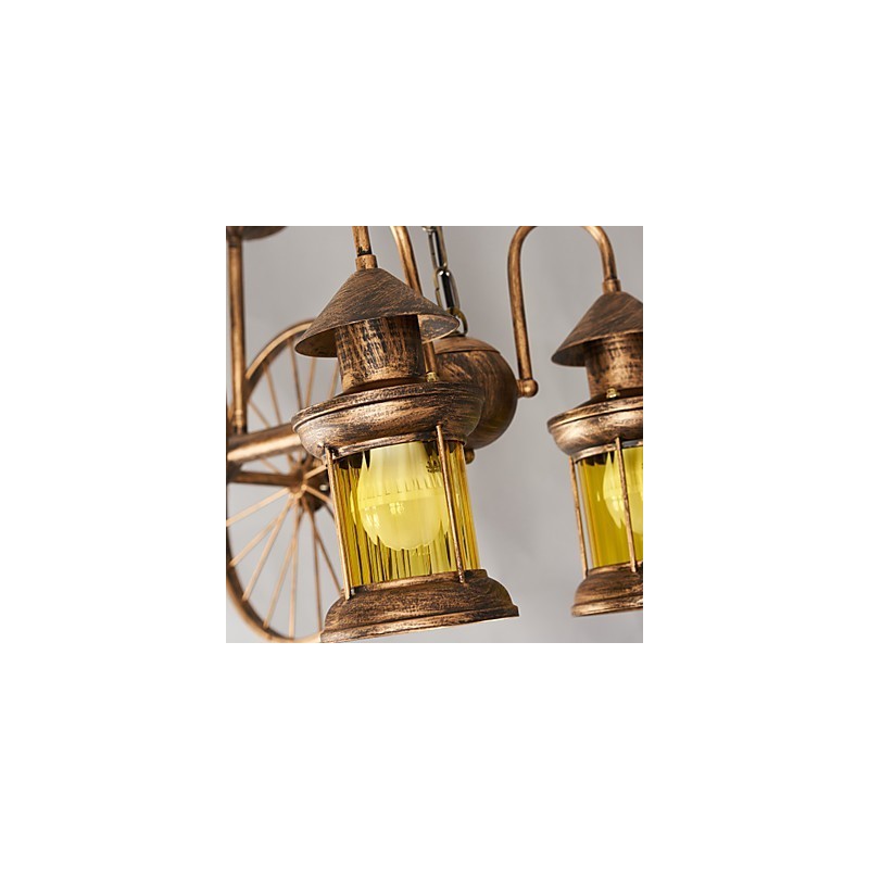 素朴なロッジ ヴィンテージ レトロ カントリー グローブ ペインティング ミニスタイル デザイナー メタル シャンデリア