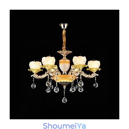 伝統的なクラシックな亜鉛合金の特徴を持つクリスタルミニスタイルのメタル6電球シャンデリア