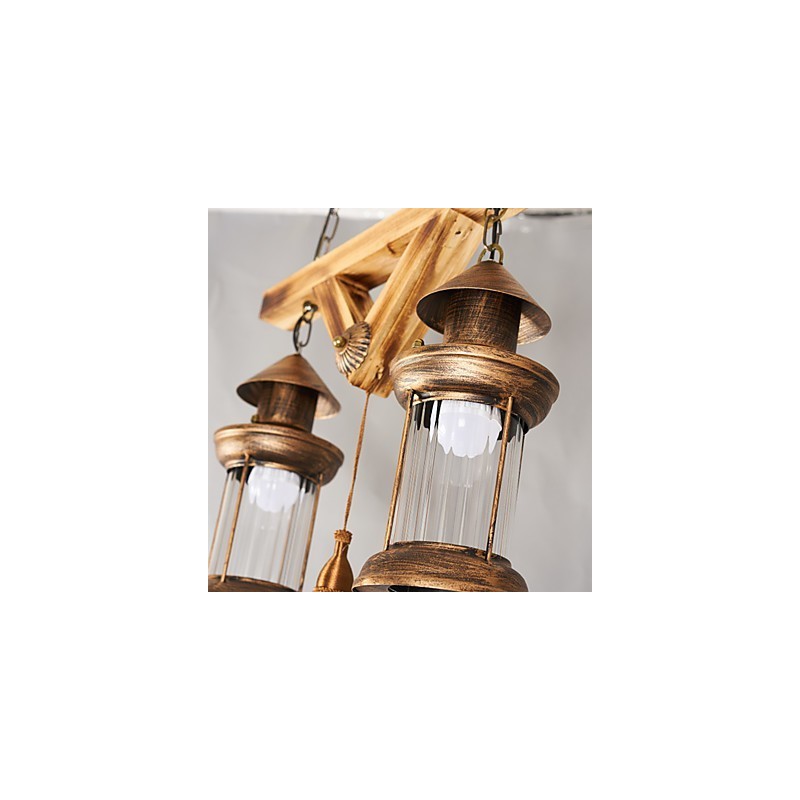 素朴なロッジグローブ ヴィンテージ レトロ カントリー ペインティング ミニスタイル デザイナー向け メタル シャンデリア