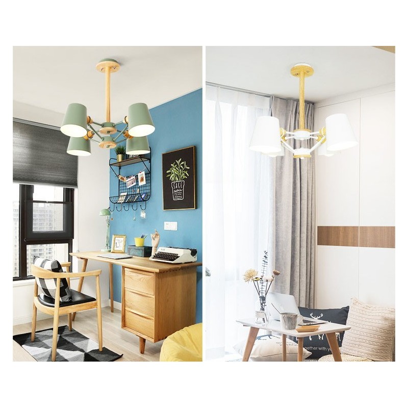 4 ライト マルチカラー マカロン ウッド ヴィンテージ ペインティング フィーチャー メタル シャンデリア