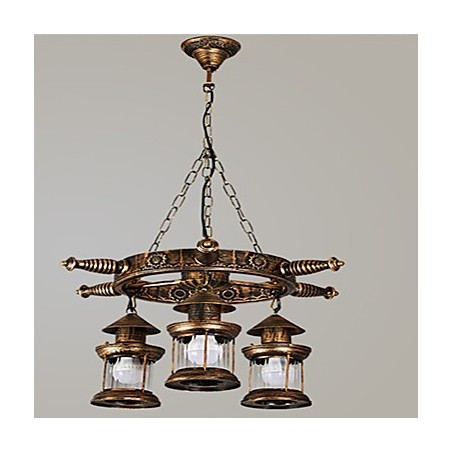 素朴なロッジ ヴィンテージ レトロ カントリー グローブ ペインティング ミニスタイル デザイナー メタル シャンデリア