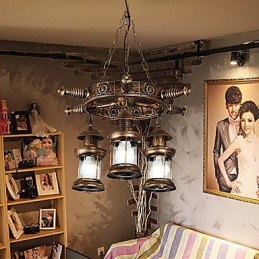 素朴なロッジ ヴィンテージ レトロ カントリー グローブ ペインティング ミニスタイル デザイナー メタル シャンデリア