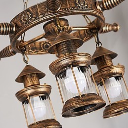 素朴なロッジ ヴィンテージ レトロ カントリー グローブ ペインティング ミニスタイル デザイナー メタル シャンデリア