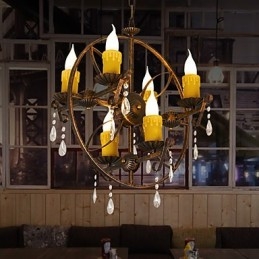 素朴なロッジ ヴィンテージ レトロ カントリー グローブ ペインティング ミニスタイル デザイナー メタル シャンデリア