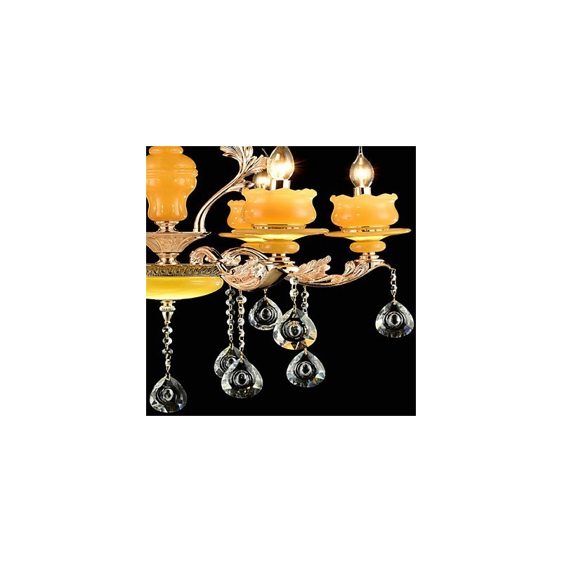 伝統的なクラシックな亜鉛合金の特徴を持つクリスタルミニスタイルのメタル6電球シャンデリア