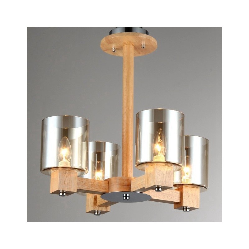 4 ライト 木製 モダン コンテンポラリー 北欧スタイル シャンデリア ガラスシェード付き