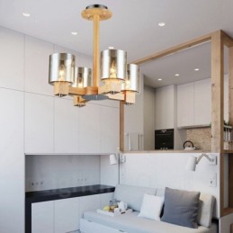 4 ライト 木製 モダン コンテンポラリー 北欧スタイル シャンデリア ガラスシェード付き