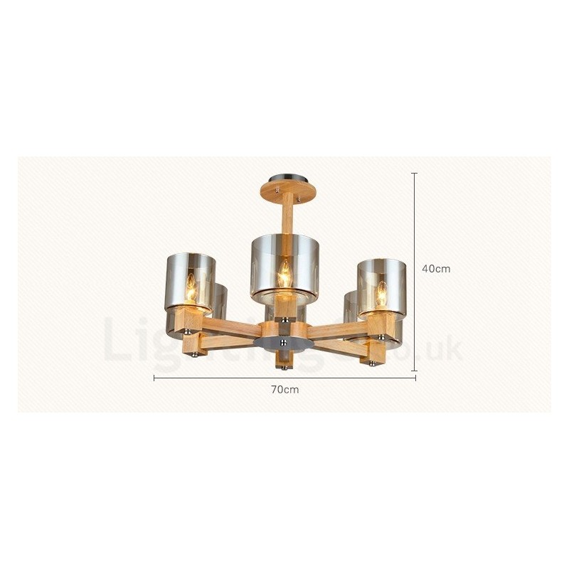 6 ライト 木製 モダン コンテンポラリー 北欧スタイル シャンデリア ガラスシェード付き