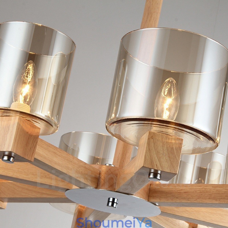 8 ライト 木製 モダン コンテンポラリー 北欧スタイル シャンデリア ガラスシェード付き