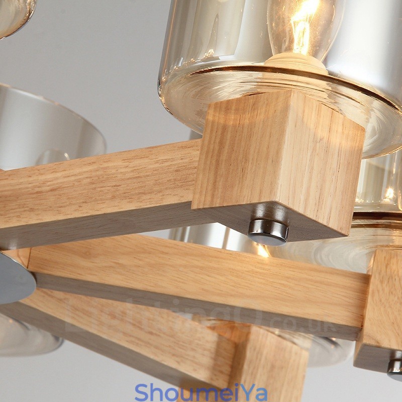 8 ライト 木製 モダン コンテンポラリー 北欧スタイル シャンデリア ガラスシェード付き