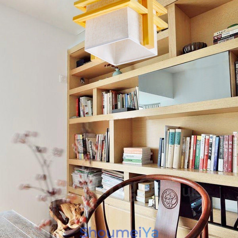 1 灯木製レトロ ビンテージ ペンダント ライト ファブリック シェード付き