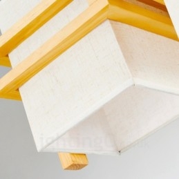 1 灯木製レトロ ビンテージ ペンダント ライト ファブリック シェード付き