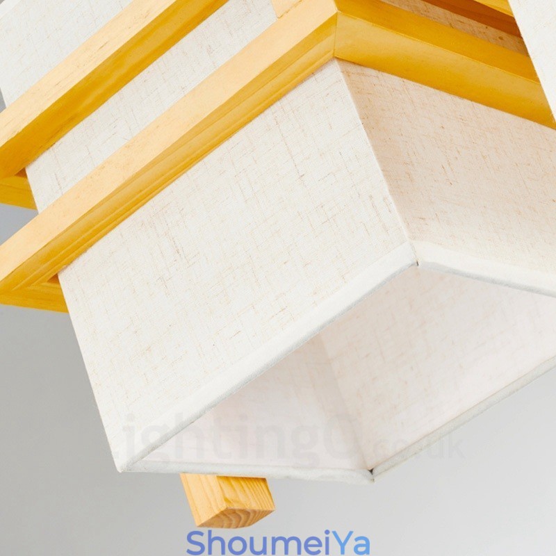 1 灯木製レトロ ビンテージ ペンダント ライト ファブリック シェード付き