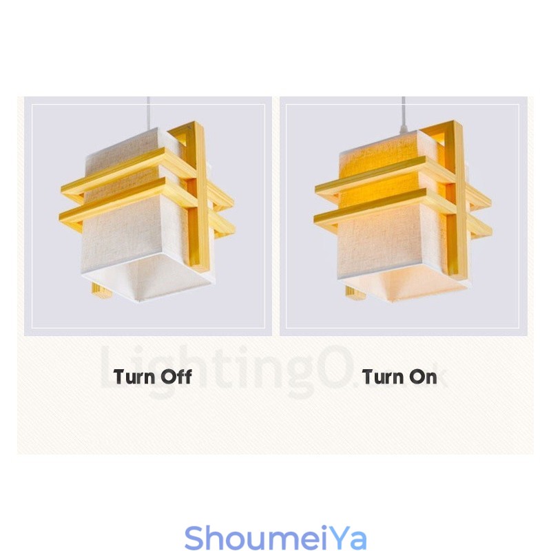 1 灯木製レトロ ビンテージ ペンダント ライト ファブリック シェード付き