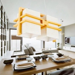 2 ライト 木製 レトロ ビンテージ ペンダント ライト ファブリック シェード付き