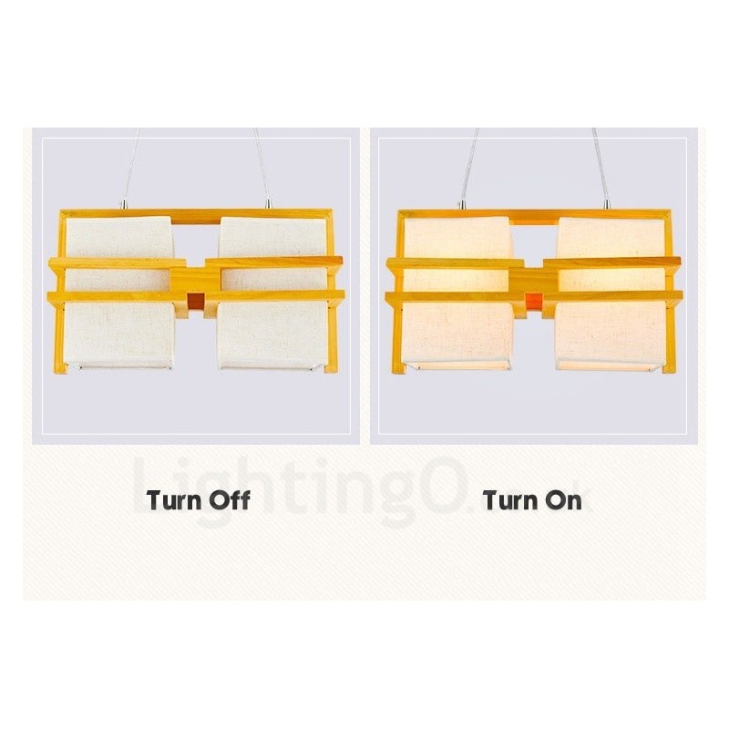 2 ライト 木製 レトロ ビンテージ ペンダント ライト ファブリック シェード付き