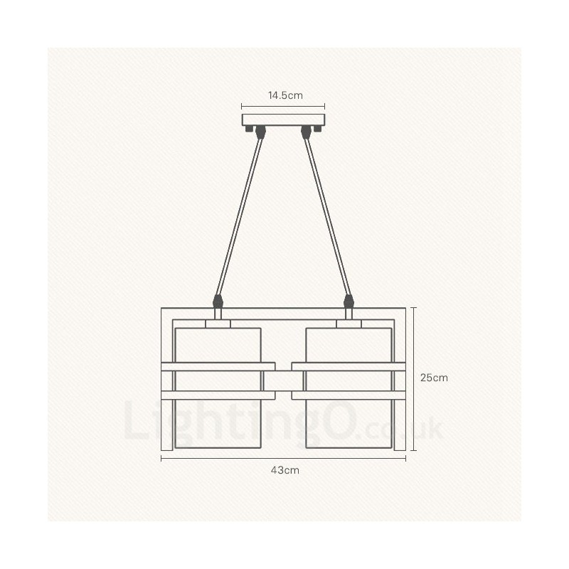 2 ライト 木製 レトロ ビンテージ ペンダント ライト ファブリック シェード付き