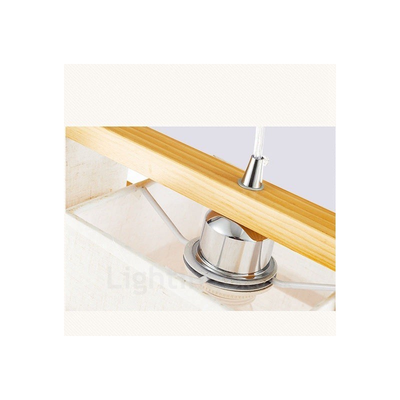 2 ライト 木製 レトロ ビンテージ ペンダント ライト ファブリック シェード付き