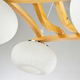 4 灯木製素朴なロッジペンダントライト、ガラスシェード付き