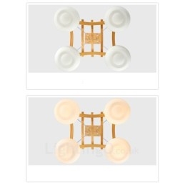 4 灯木製素朴なロッジペンダントライト、ガラスシェード付き