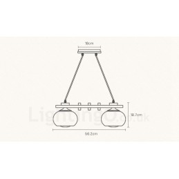 4 灯木製素朴なロッジペンダントライト、ガラスシェード付き