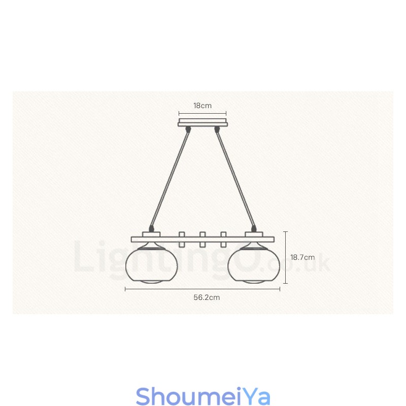 4 灯木製素朴なロッジペンダントライト、ガラスシェード付き