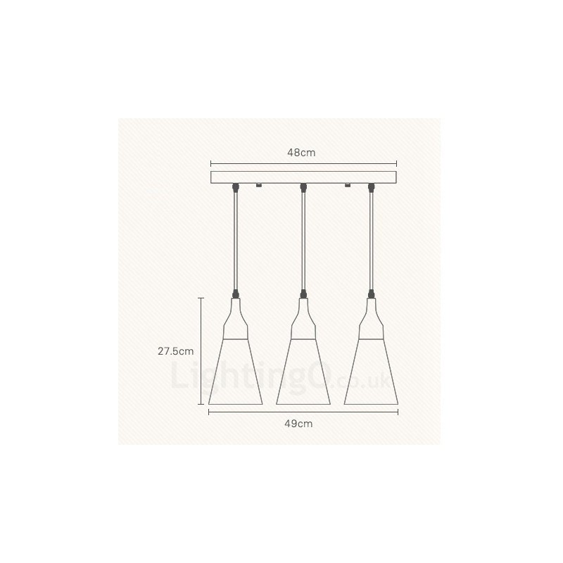 3 灯木製モダンコンテンポラリーペンダントライト、ファブリックシェード付き