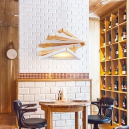 1 灯木製モダンコンテンポラリーペンダントライト、木製シェード付き